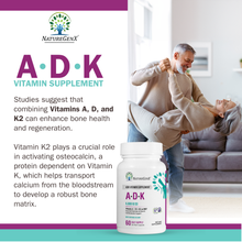 Load image into Gallery viewer, ADK Vitamin Supplement - High Potency Vitamin A, D3, K2 (MK-7) for Bone, Heart, and Cholesterol Support, 60 Capsules (2 Month-Supply)