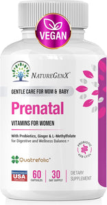 Prenatal Vitamins for Women with Folate, Iron, Methyl B12, and Probiotics – 60 Vegan Capsules
