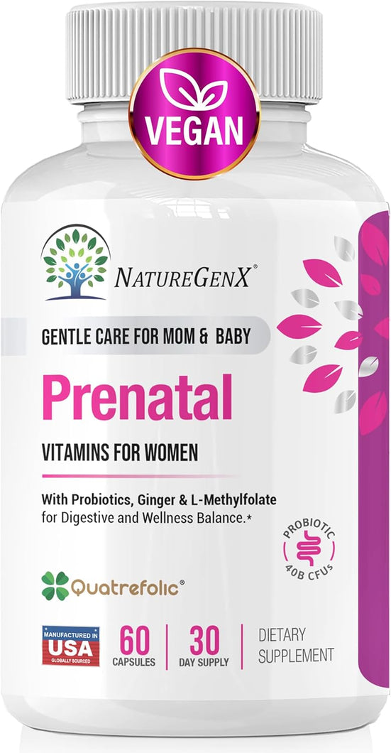 Prenatal Vitamins for Women with Folate, Iron, Methyl B12, and Probiotics – 60 Vegan Capsules