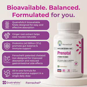 Prenatal Vitamins for Women with Folate, Iron, Methyl B12, and Probiotics – 60 Vegan Capsules