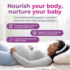 Prenatal Vitamins for Women with Folate, Iron, Methyl B12, and Probiotics – 60 Vegan Capsules