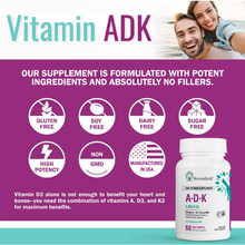 Load image into Gallery viewer, ADK Vitamin Supplement - High Potency Vitamin A, D3, K2 (MK-7) for Bone, Heart, and Cholesterol Support, 60 Capsules (2 Month-Supply)