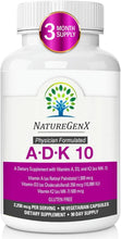 Load image into Gallery viewer, NatureGenX ADK 10 - Vitamin ADK Supplement - 10,000 IU for Bone, Heart &amp; Immunity Support, Non-GMO, Doctor Formulated - 90 Veggie Capsules