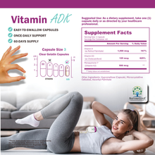 Load image into Gallery viewer, ADK Vitamin Supplement - High Potency Vitamin A, D3, K2 (MK-7) for Bone, Heart, and Cholesterol Support, 60 Capsules (2 Month-Supply)