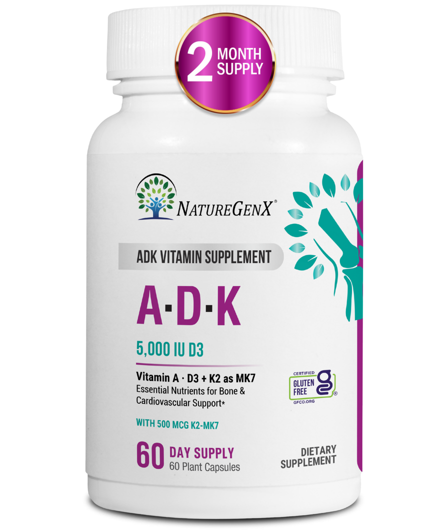 ADK Vitamin Supplement - High Potency Vitamin A, D3, K2 (MK-7) for Bone, Heart, and Cholesterol Support, 60 Capsules (2 Month-Supply)