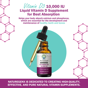 Vitamin D3 10,000 IU Liquid - High Potency Supplement for Bone, Heart, and Immune Health | Vegan, Non-GMO