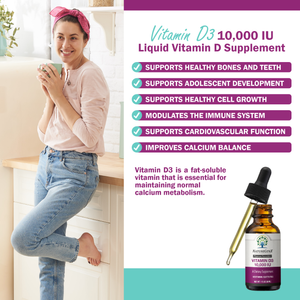 Vitamin D3 10,000 IU Liquid - High Potency Supplement for Bone, Heart, and Immune Health | Vegan, Non-GMO