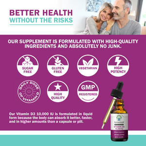 Vitamin D3 10,000 IU Liquid - High Potency Supplement for Bone, Heart, and Immune Health | Vegan, Non-GMO