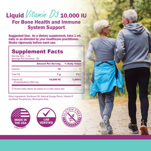 Vitamin D3 10,000 IU Liquid - High Potency Supplement for Bone, Heart, and Immune Health | Vegan, Non-GMO