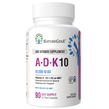 Load image into Gallery viewer, NatureGenX ADK 10 - Vitamin ADK Supplement - 10,000 IU for Bone, Heart &amp; Immunity Support, Non-GMO, Doctor Formulated - 90 Veggie Capsules