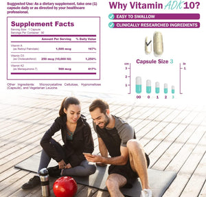 NatureGenX ADK 10 - Vitamin ADK Supplement - 10,000 IU for Bone, Heart & Immunity Support, Non-GMO, Doctor Formulated - 90 Veggie Capsules