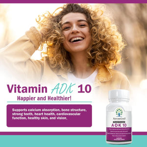 NatureGenX ADK 10 - Vitamin ADK Supplement - 10,000 IU for Bone, Heart & Immunity Support, Non-GMO, Doctor Formulated - 90 Veggie Capsules