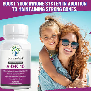 NatureGenX ADK 10 - Vitamin ADK Supplement - 10,000 IU for Bone, Heart & Immunity Support, Non-GMO, Doctor Formulated - 90 Veggie Capsules
