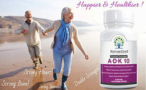 NatureGenX ADK 10 - Vitamin ADK Supplement - 10,000 IU for Bone, Heart & Immunity Support, Non-GMO, Doctor Formulated - 90 Veggie Capsules